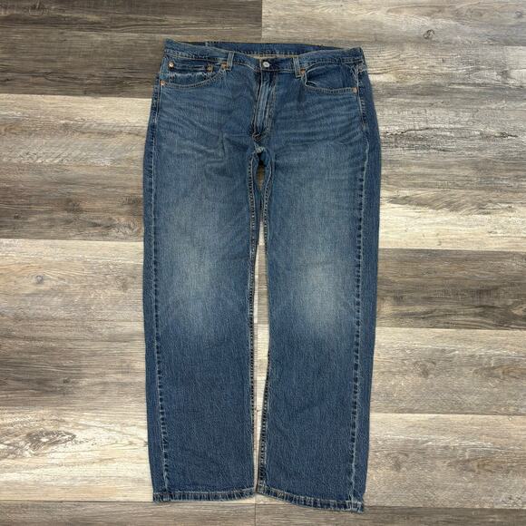 Levis 505 Red Tab Blue Mens 38x30 Regular Straight Stretch‎ Mid Wash Denim Jeans - Picture 2 of 12